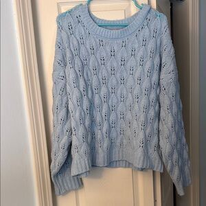 SO Blue Crew Neck Sweater with Cable Knit Design